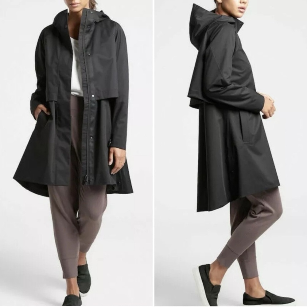 Athleta Black Hooded Trench Coat